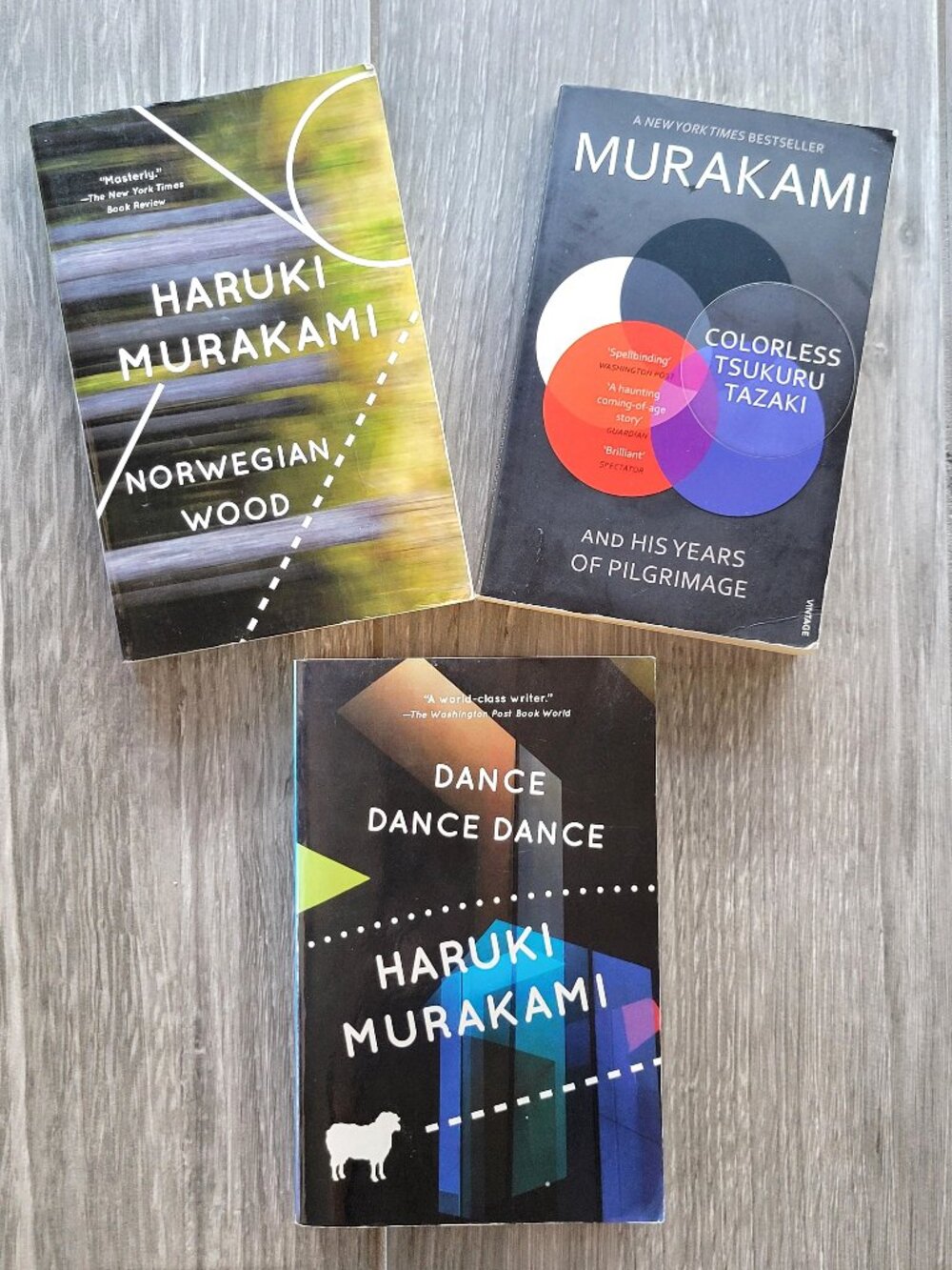 LOT OF 3 HARUKI MURAKAMI TRADE PB BOOKS COLORLESS NORWEGIAN WOOD DANCE 1ST ED.